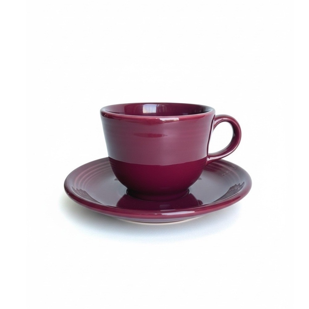 Fiesta Cinnabar Cup and Saucer Set Homer Laughlin China Co Made in USA Maroon
